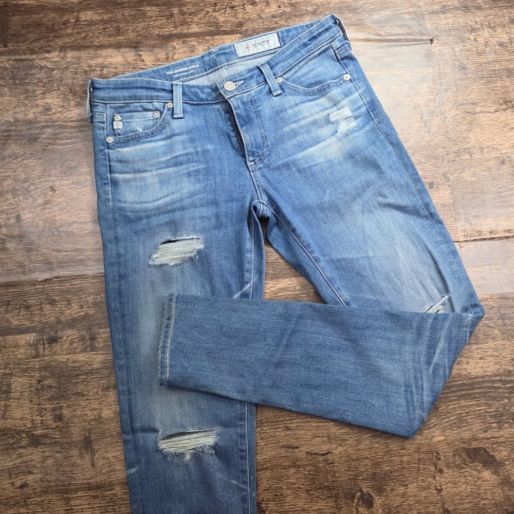 AG Adriano Goldschmied The Legging Ankle Jeans Womens 27 Blue Distressed Skinny